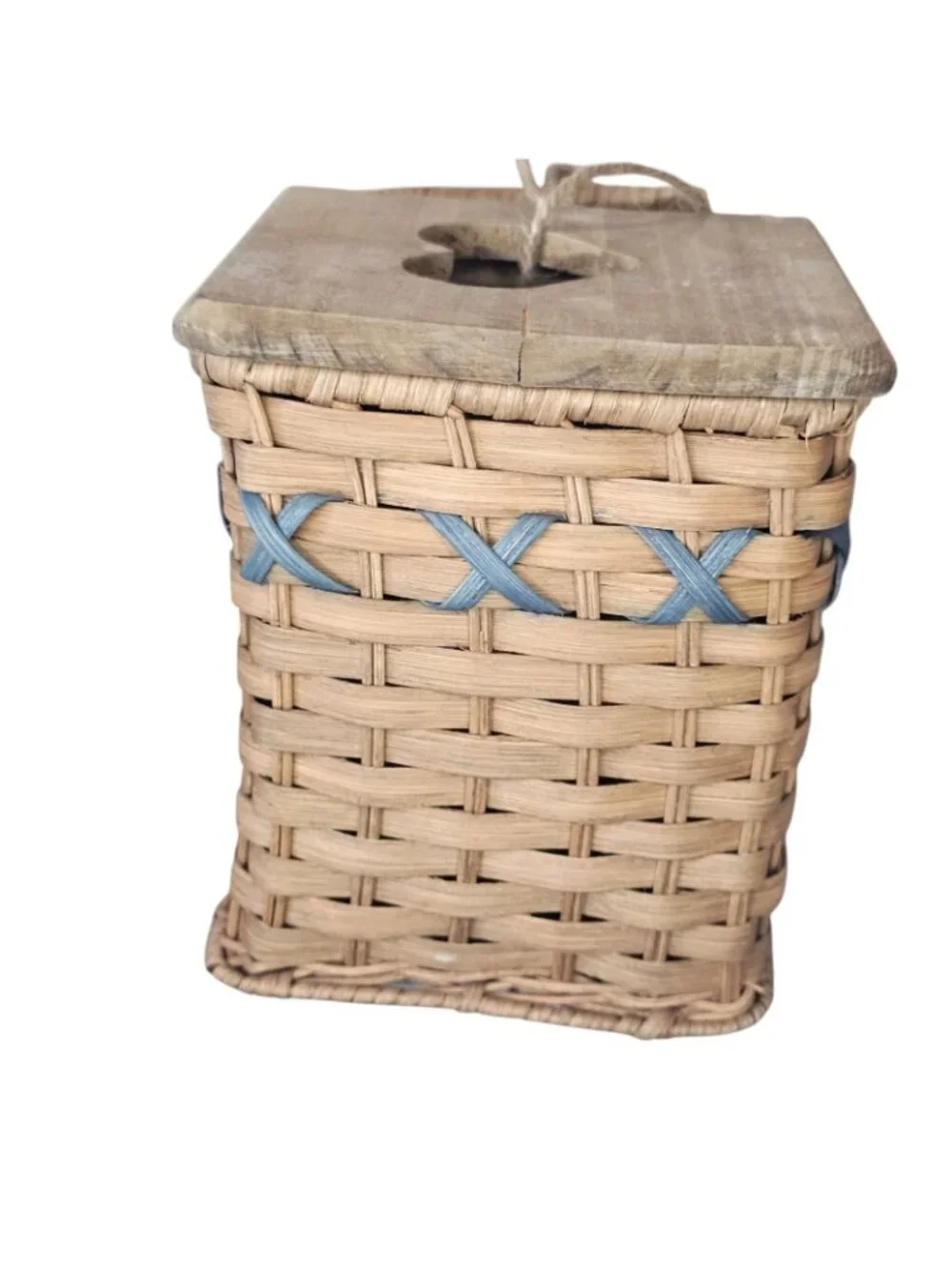 VTG Wicker Organizer Tissue Box Holder Brown Heart Cottagecore 90s Rustic